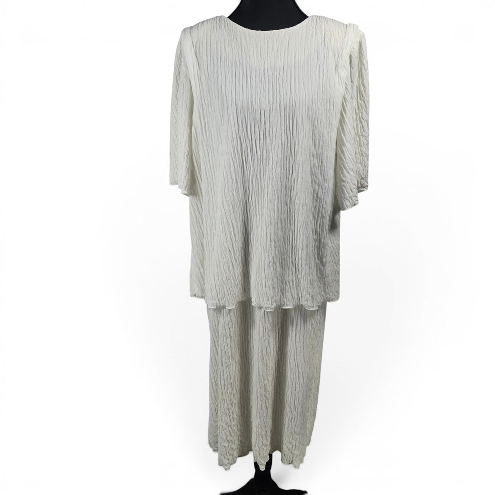 Vintage Riccardo e Barone White Crinkle Textured Dress Woman Plus Size 20.5 USA